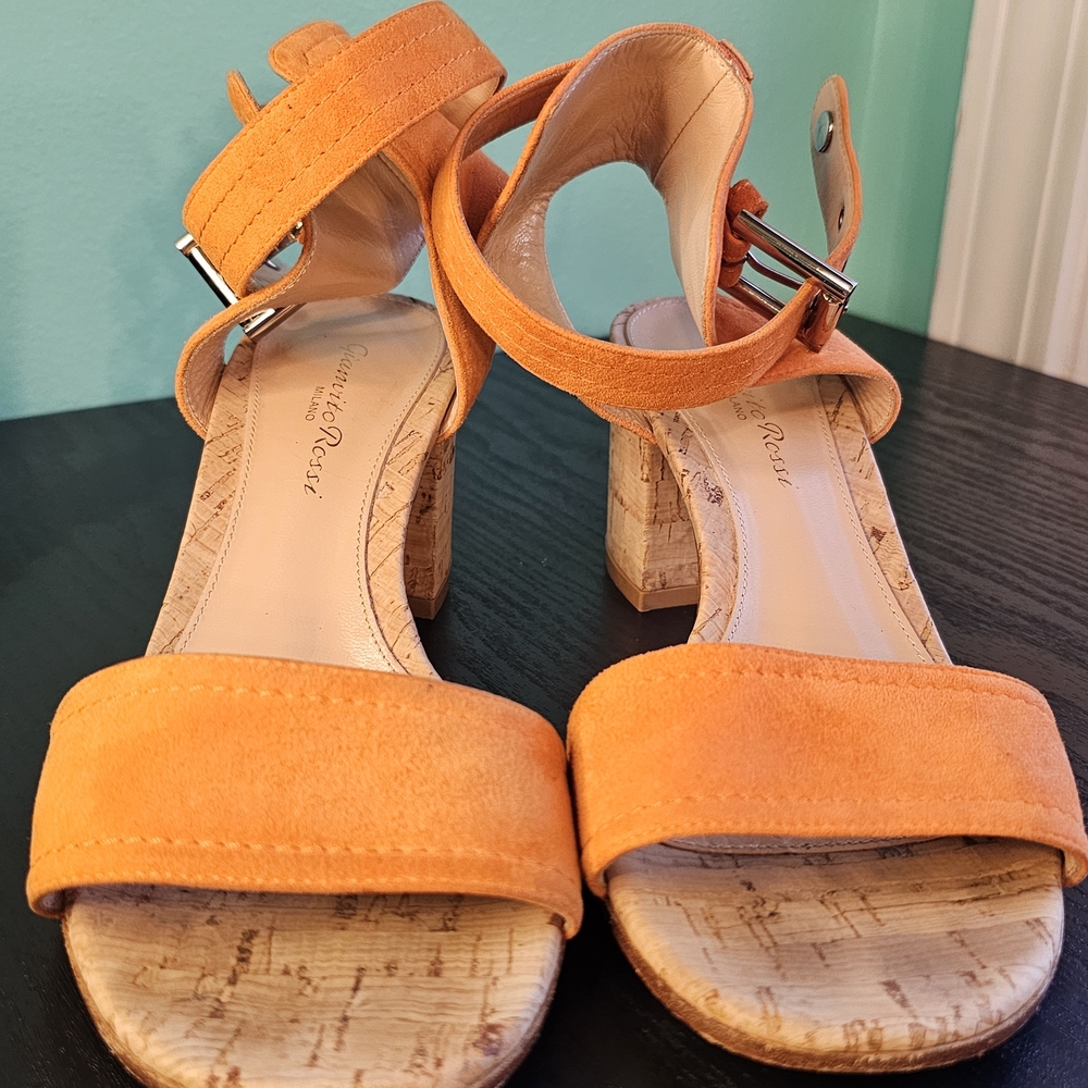 Gianvito Rossi Suede Heel City Sandal in Mandarin, Women's Size 36
